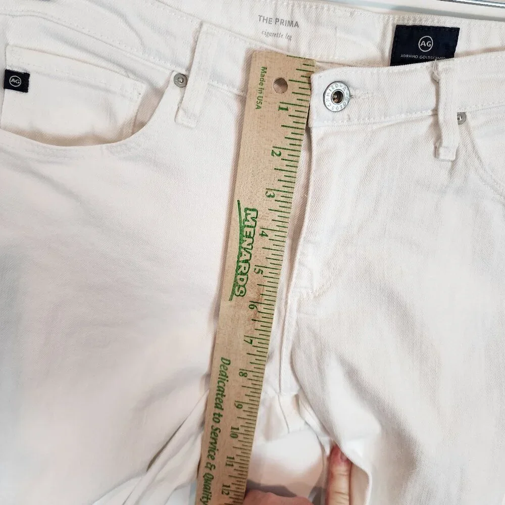 AG Adriano Goldschmied Prima Cigarette Leg Denim Jeans White Dover Stretch Denim